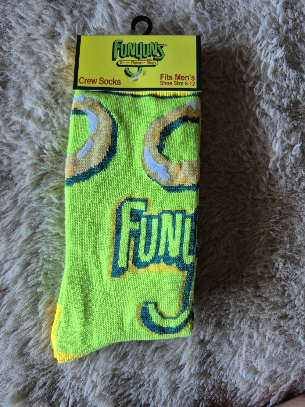 Funyuns Neon Green Crew Socks Men Shoe Size 6-12 Foodie Novelty Gift, Unisex
